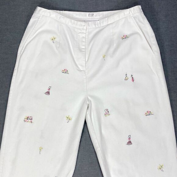 Drapers & Damons Pants Womens 16 White Artwork Embroidered Stretchy Casual Chic - Picture 2 of 16